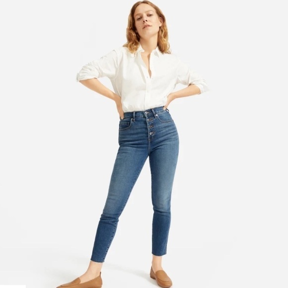 Everlane The‎ Vintage Skinny Blue Jeans Raw Hem Button Fly Size 27 - Picture 1 of 10